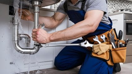 Technician using electronic equipment to detect a plumbing leak in Desert Hot Springs